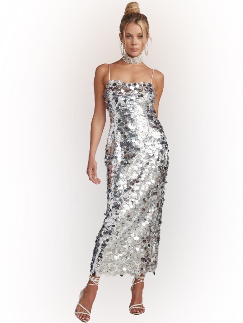 NWT 12th Tribe Silver Disc Sequin Midi Dress Size Small